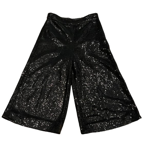 Maje Women's Black Mini Sequin Wide Leg Cropped Pant, 6 - Picture 2 of 9